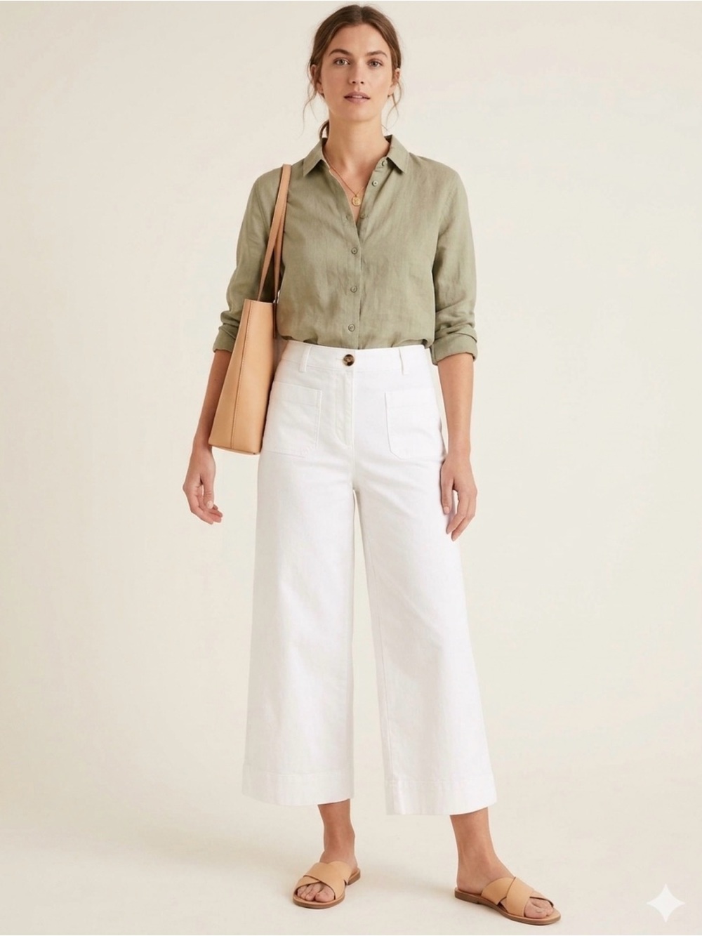 Talbots Cotton Blend White Wide-Leg Cropped pants
